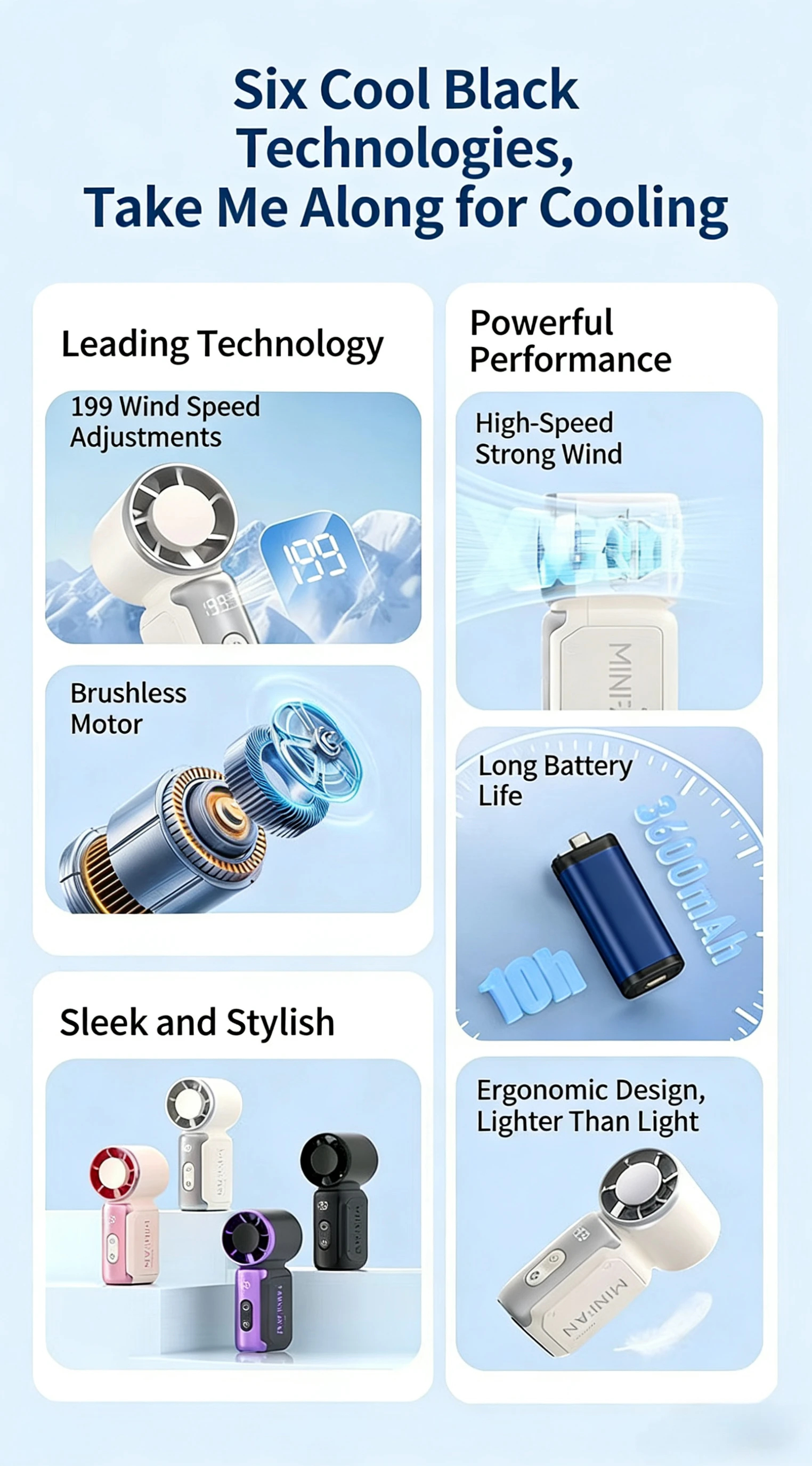Handheld Portable Turbo Fan with LED Display &5 Speeds, Cyberpunk USB-C Rechargeable Small Pocket Fan